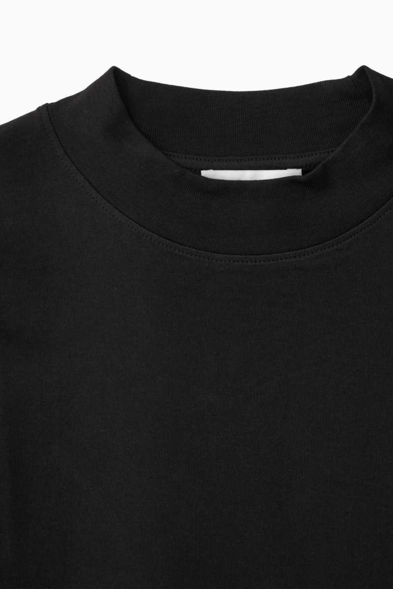 Black Women's COS Long-Sleeved Mock-Neck T-Shirt | 378651CED