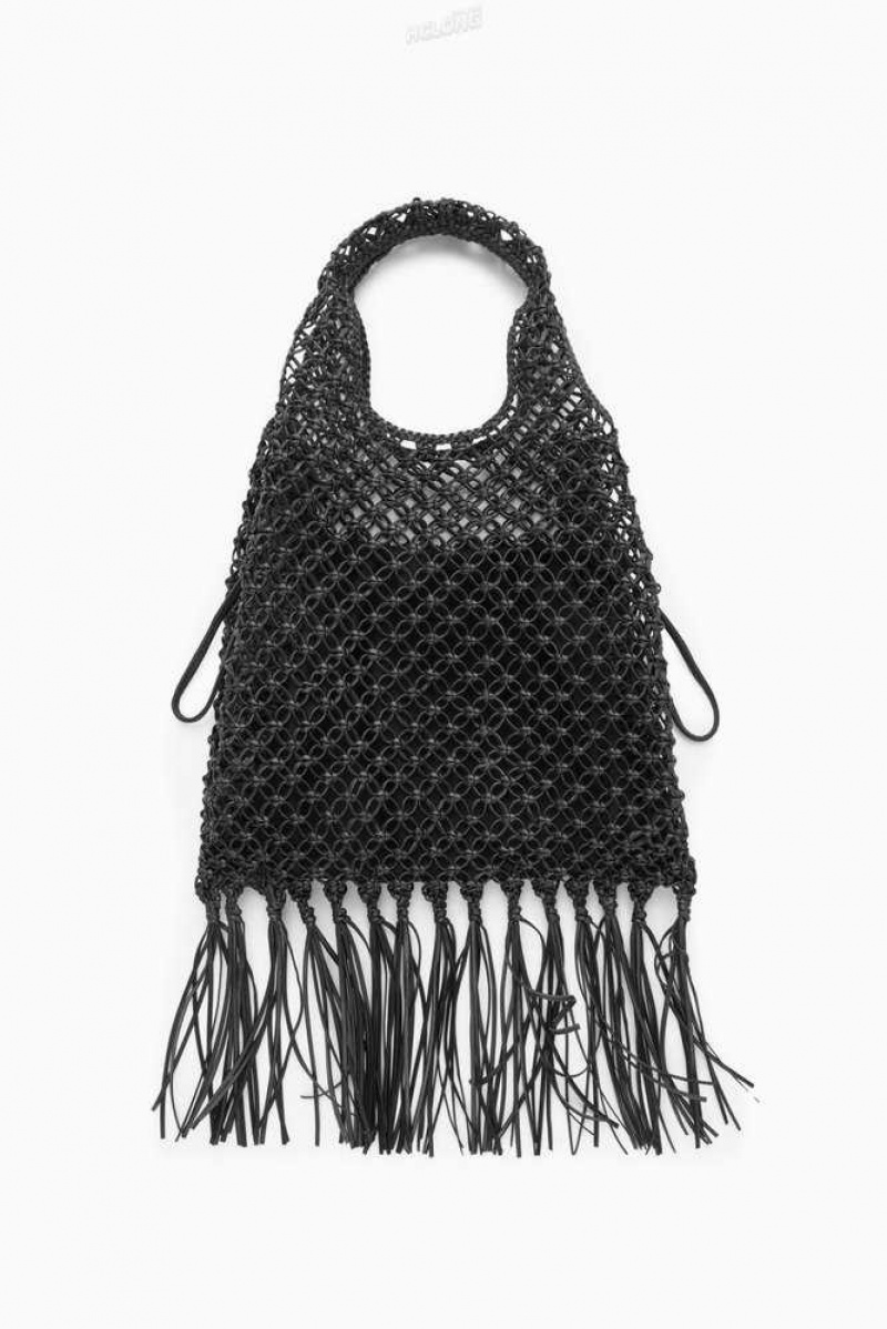 Black Women's COS Mini Macramé Shopper - Leather Bags | 724185ZVE