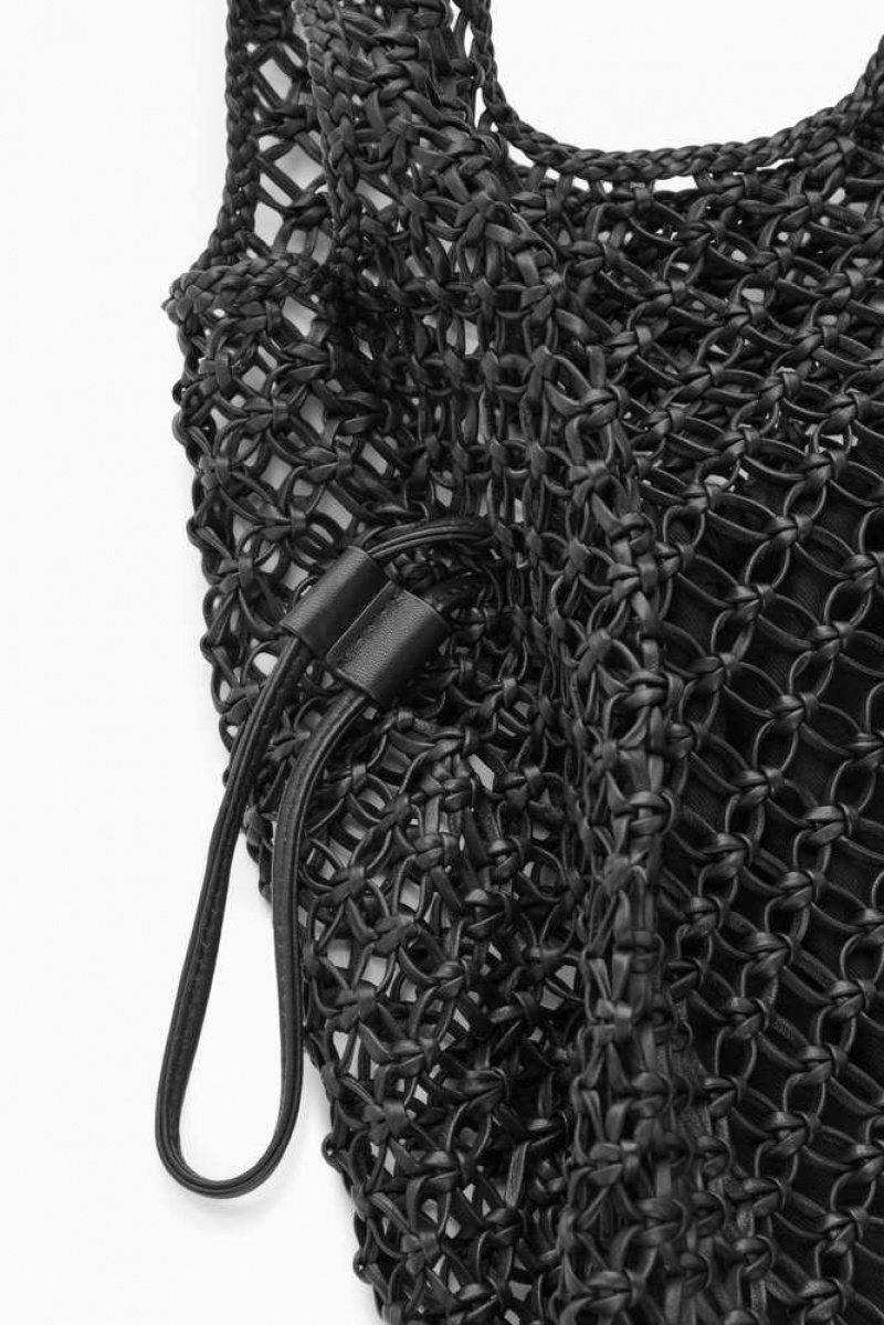 Black Women's COS Mini Macramé Shopper - Leather Bags | 724185ZVE