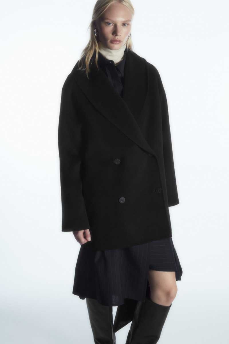 Black Women's COS Oversized Shawl-Collar Wool Jackets | 987023YOL