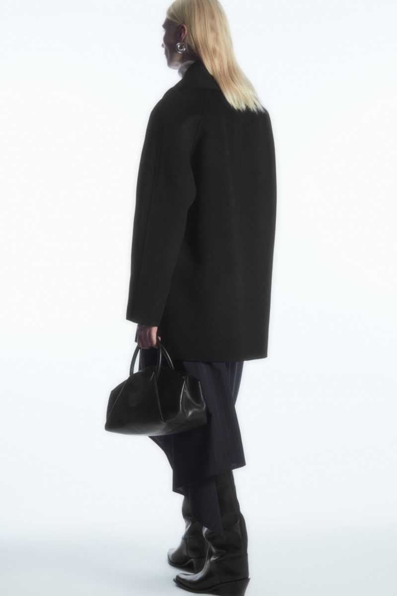 Black Women's COS Oversized Shawl-Collar Wool Jackets | 987023YOL