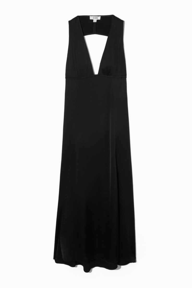 Black Women's COS Plunge Open-Back Maxi Dress | 508923FYA