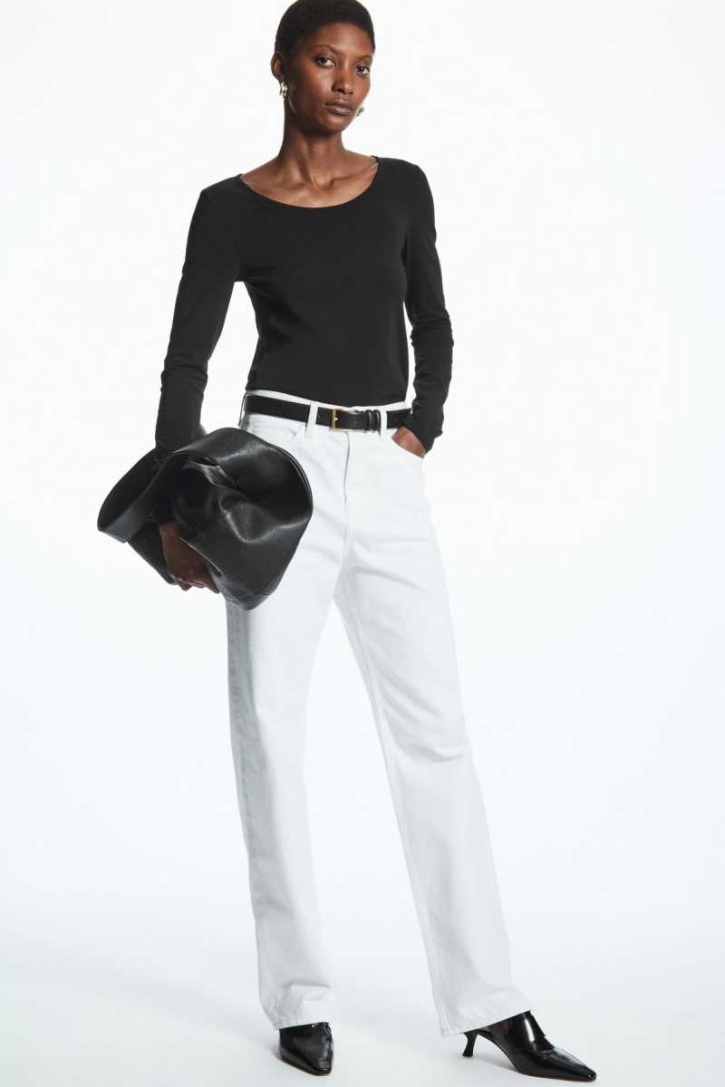 Black Women's COS Scoop-Neck Long-Sleeved Tops | 604871SWE