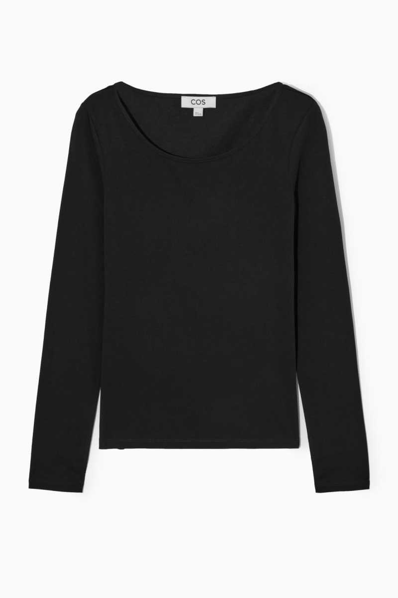 Black Women's COS Scoop-Neck Long-Sleeved Tops | 604871SWE