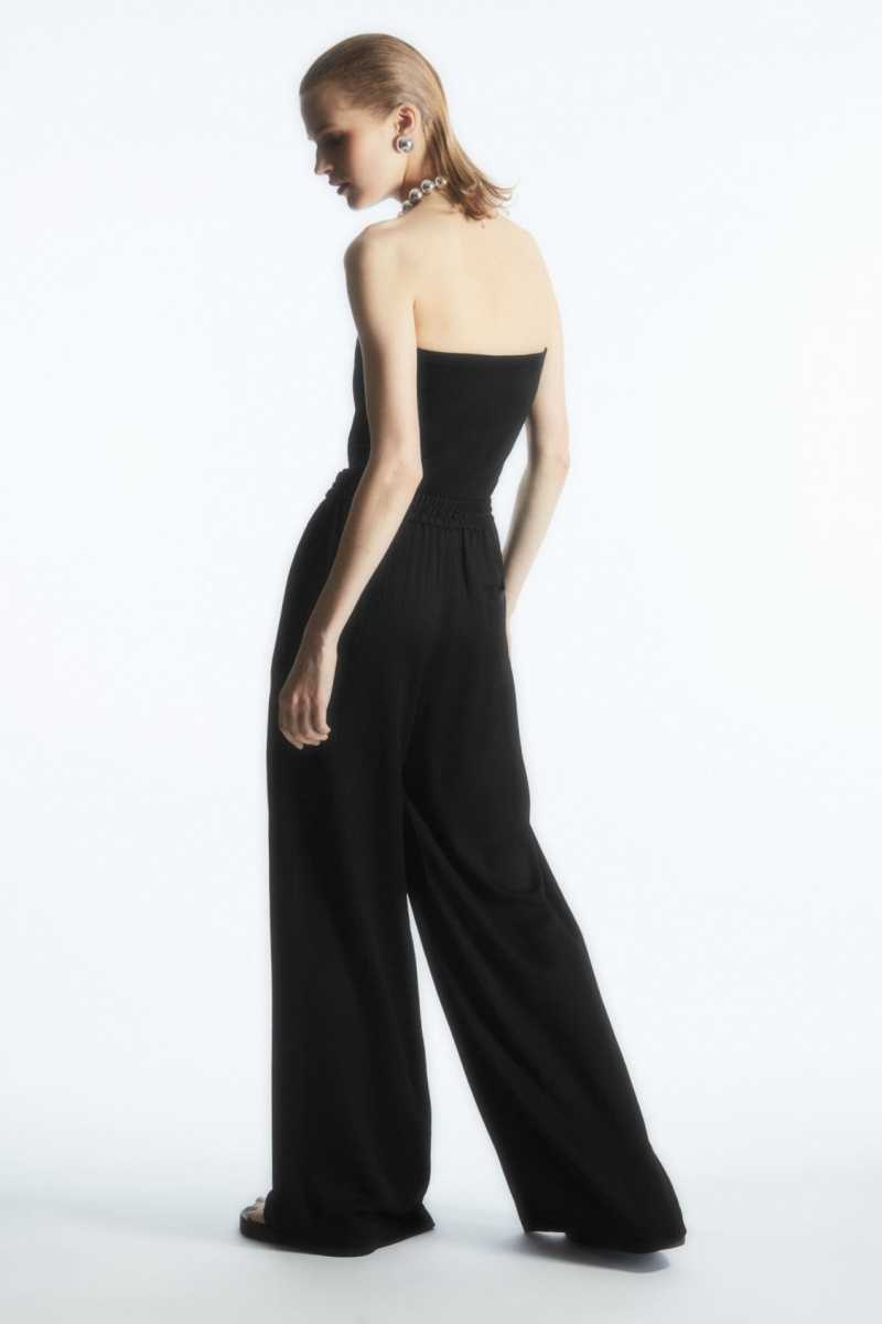 Black Women's COS Textured Wide-Leg Drawstring Pants | 481756MJT