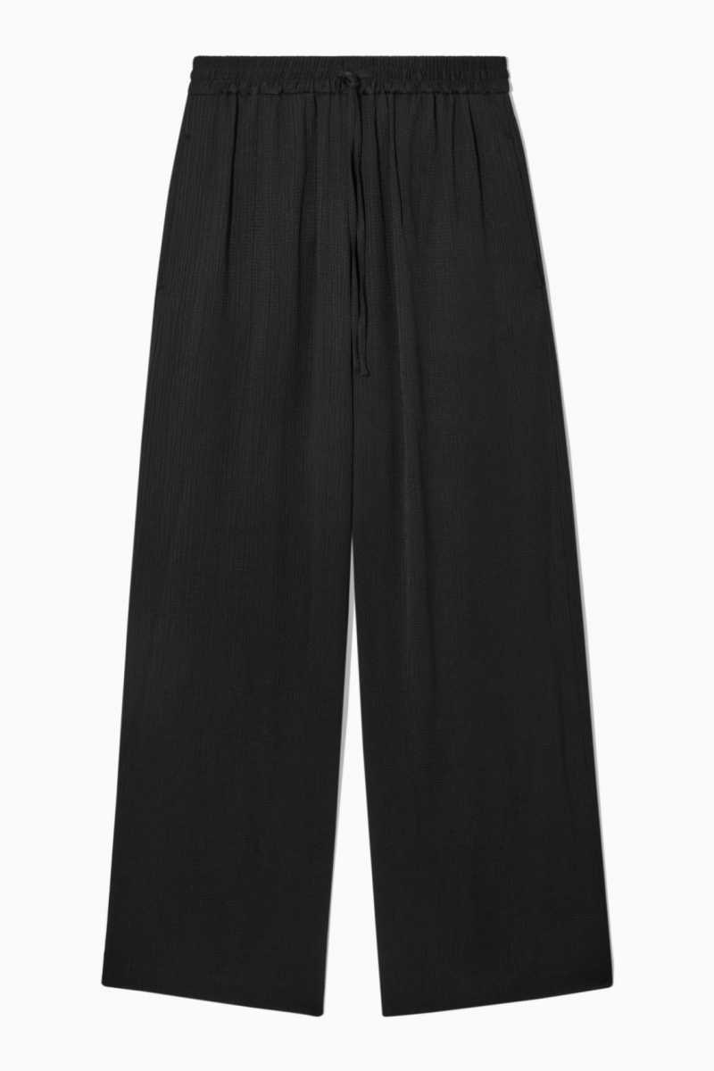 Black Women's COS Textured Wide-Leg Drawstring Pants | 481756MJT