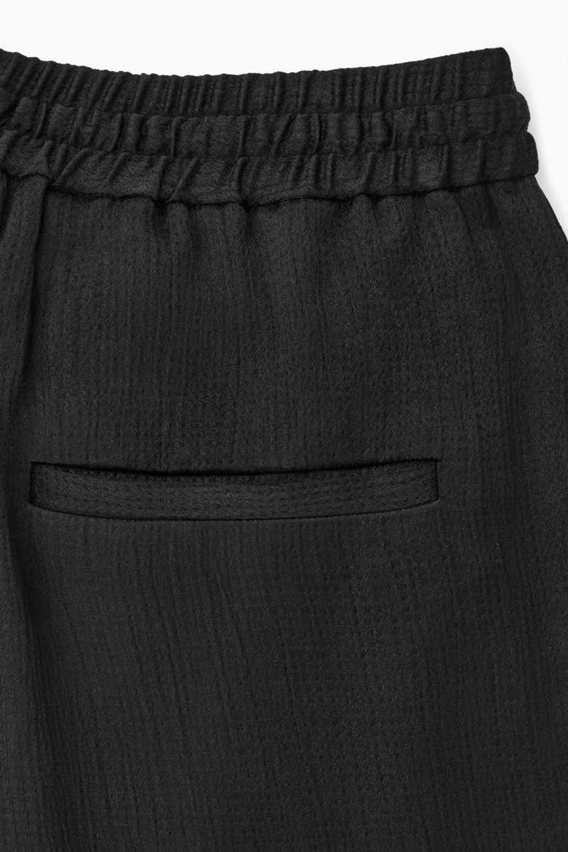 Black Women's COS Textured Wide-Leg Drawstring Pants | 481756MJT