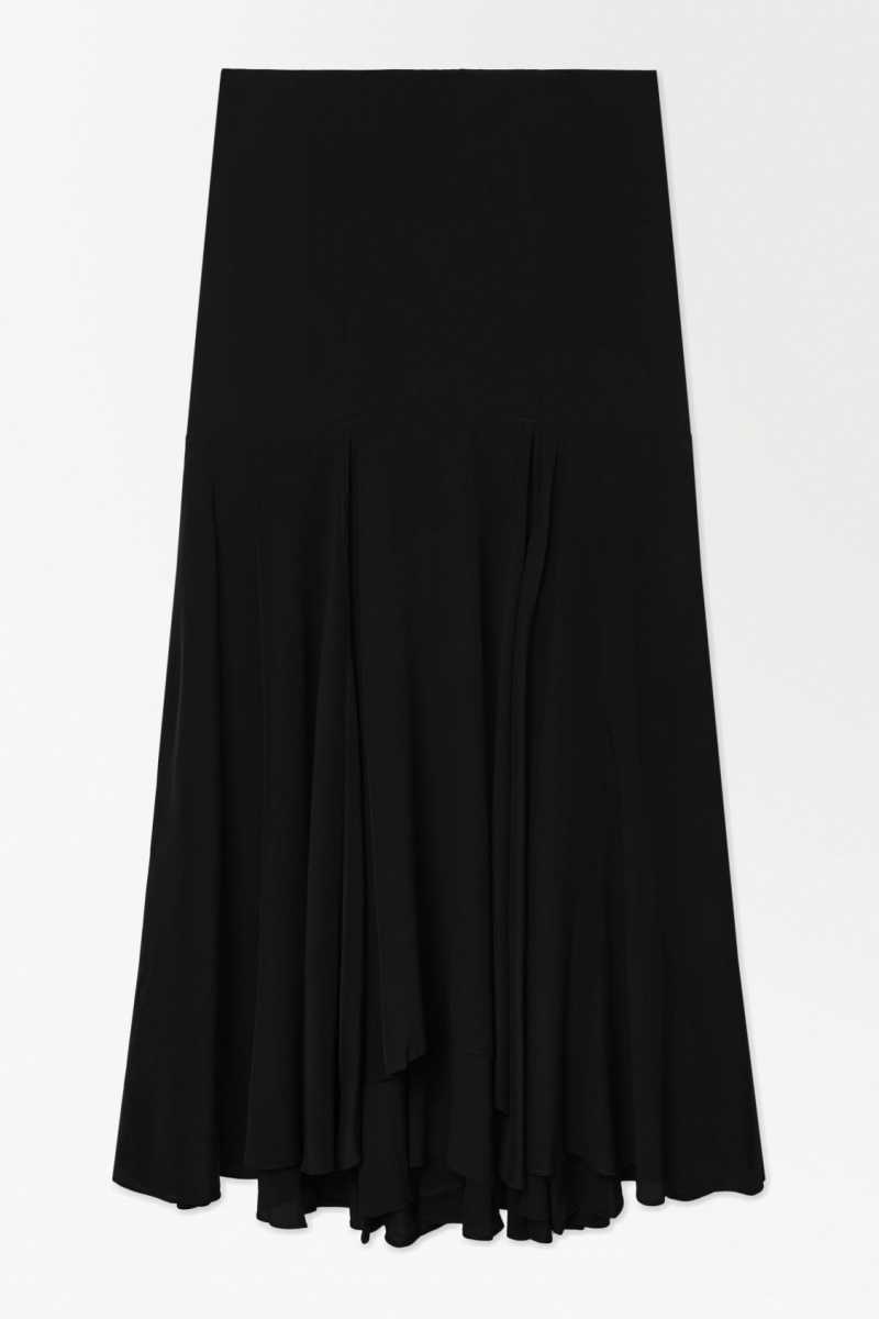 Black Women's COS The Flared Silk Maxi Skirts | 739218UHR