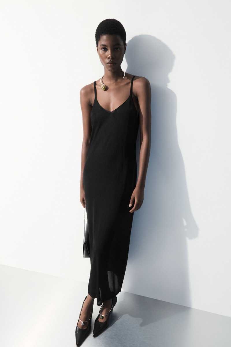 Black Women's COS The Sheer Knitted Slip Dress | 521803HVB