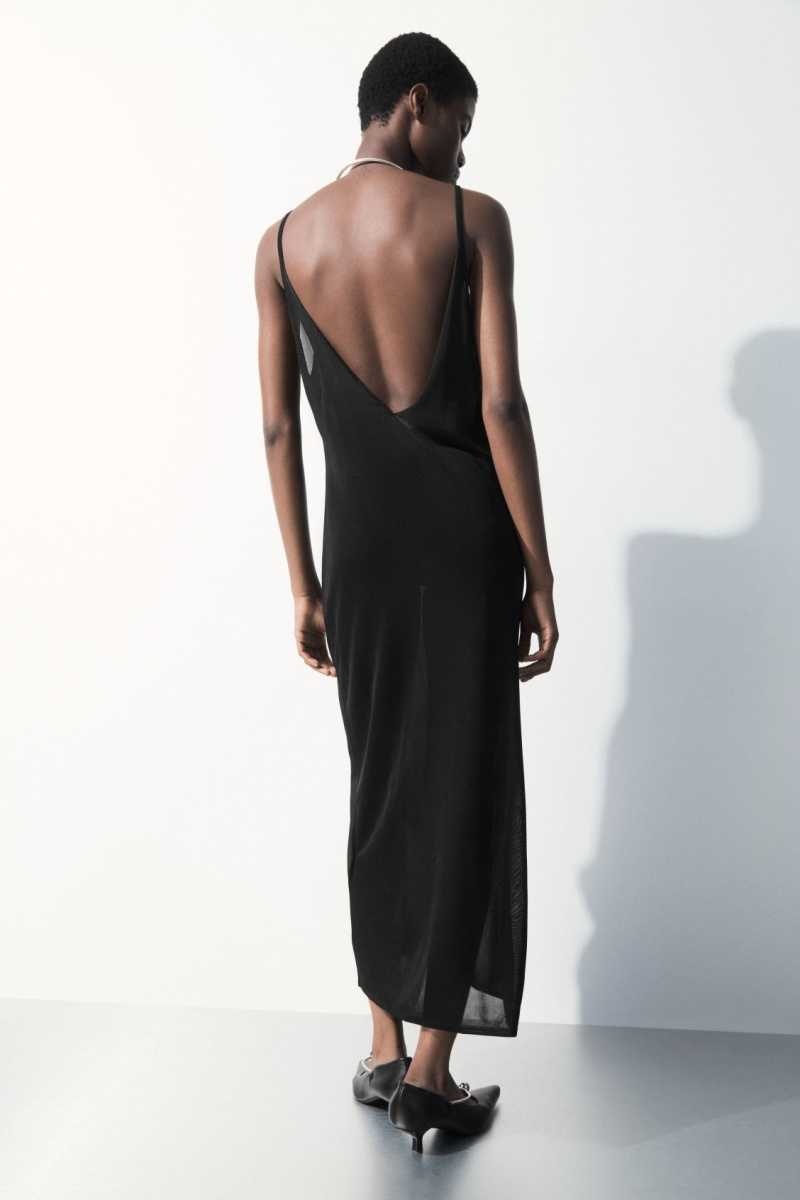 Black Women's COS The Sheer Knitted Slip Dress | 521803HVB