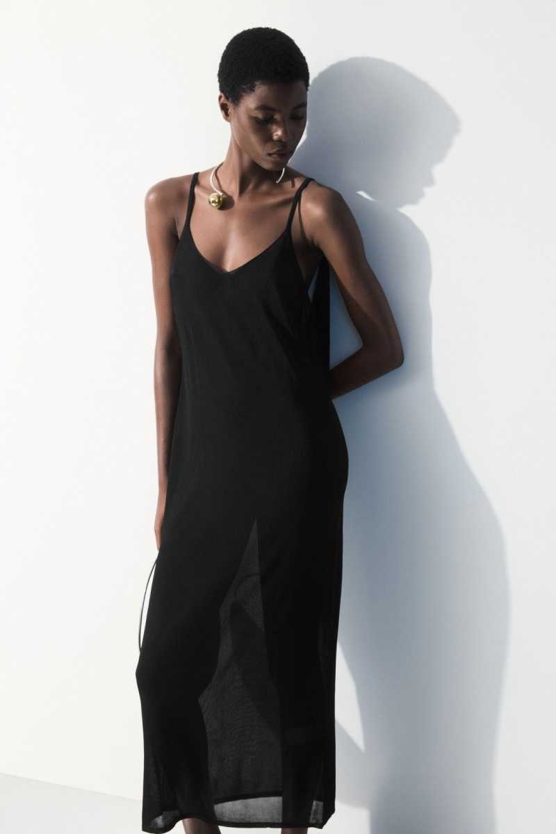 Black Women's COS The Sheer Knitted Slip Dress | 521803HVB