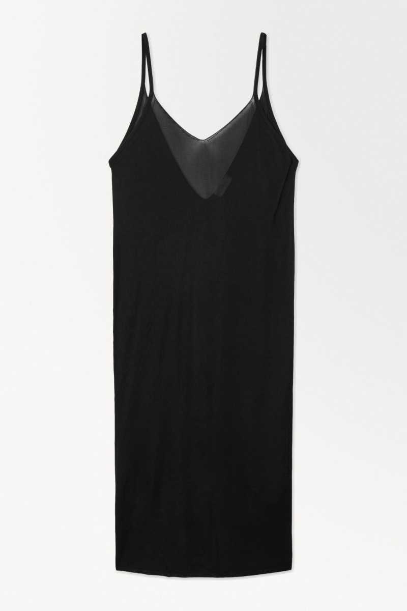 Black Women's COS The Sheer Knitted Slip Dress | 521803HVB