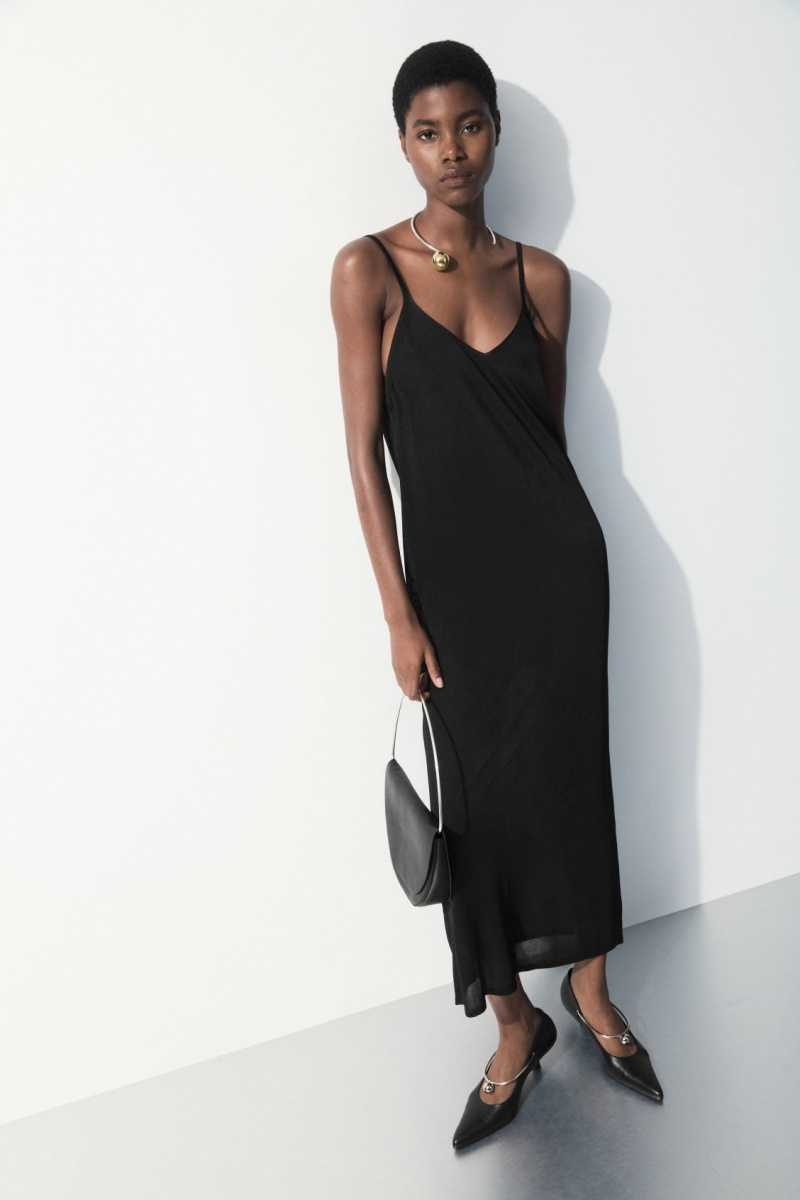 Black Women\'s COS The Sheer Knitted Slip Dress | 521803HVB