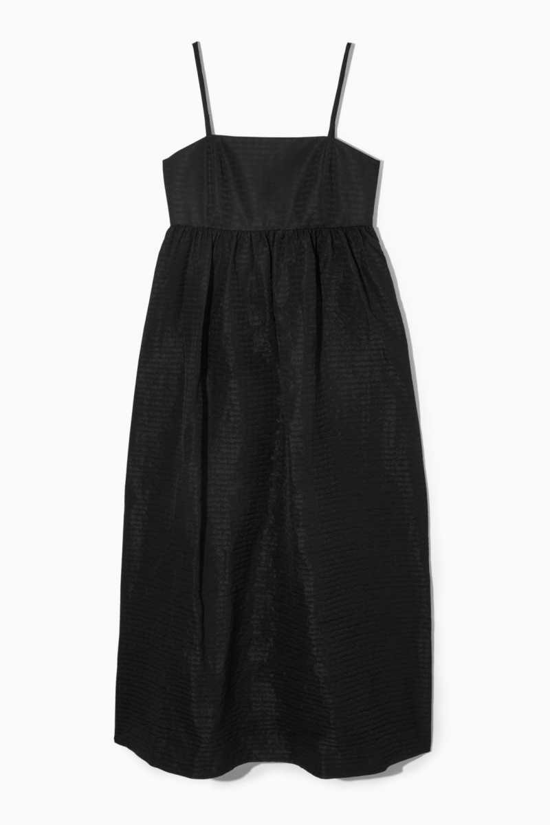 Black Women's COS Voluminous Textured Midi Dress | 805976FMU