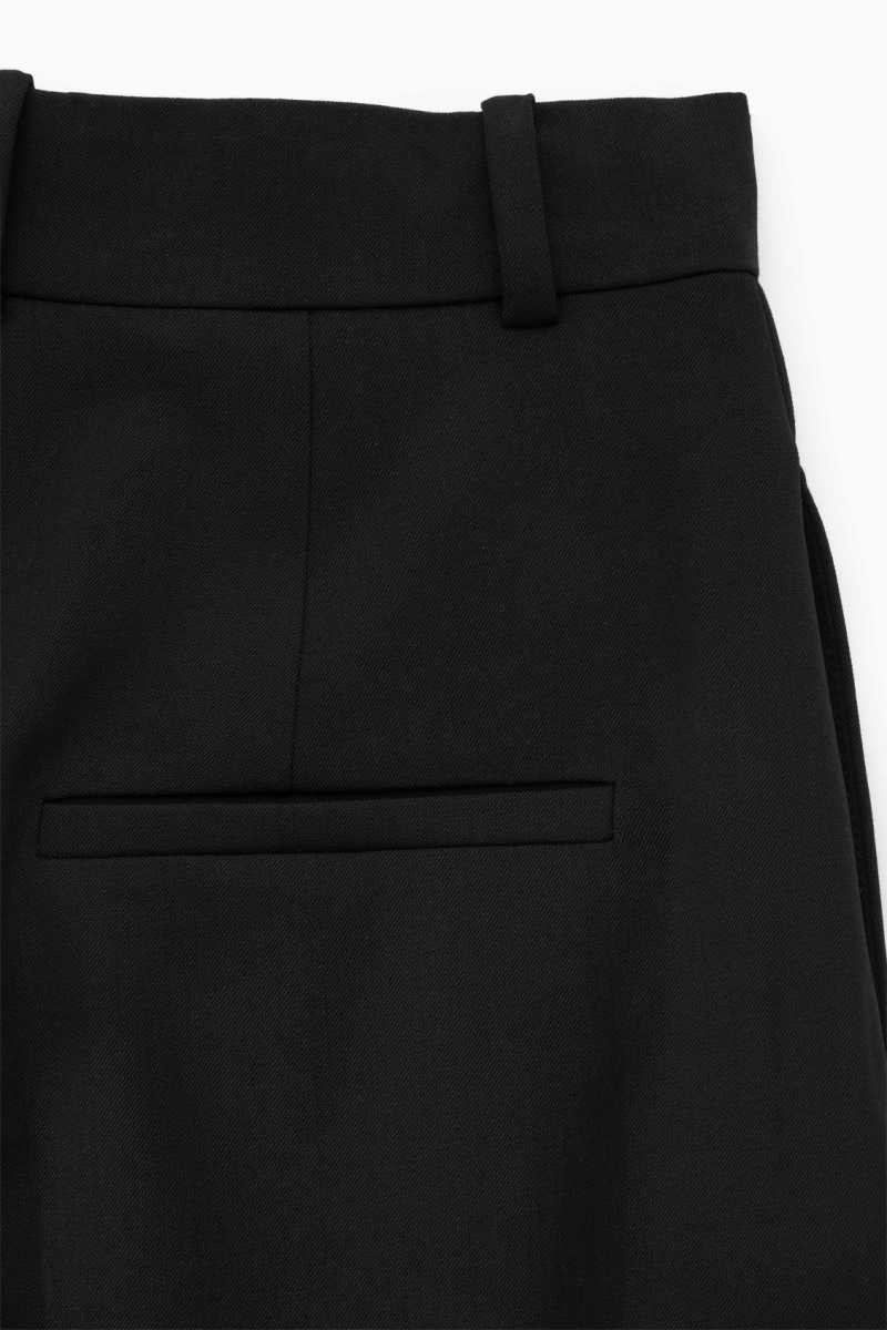 Black Women's COS Wide-Leg Pleated Wool Pants | 347586GHT