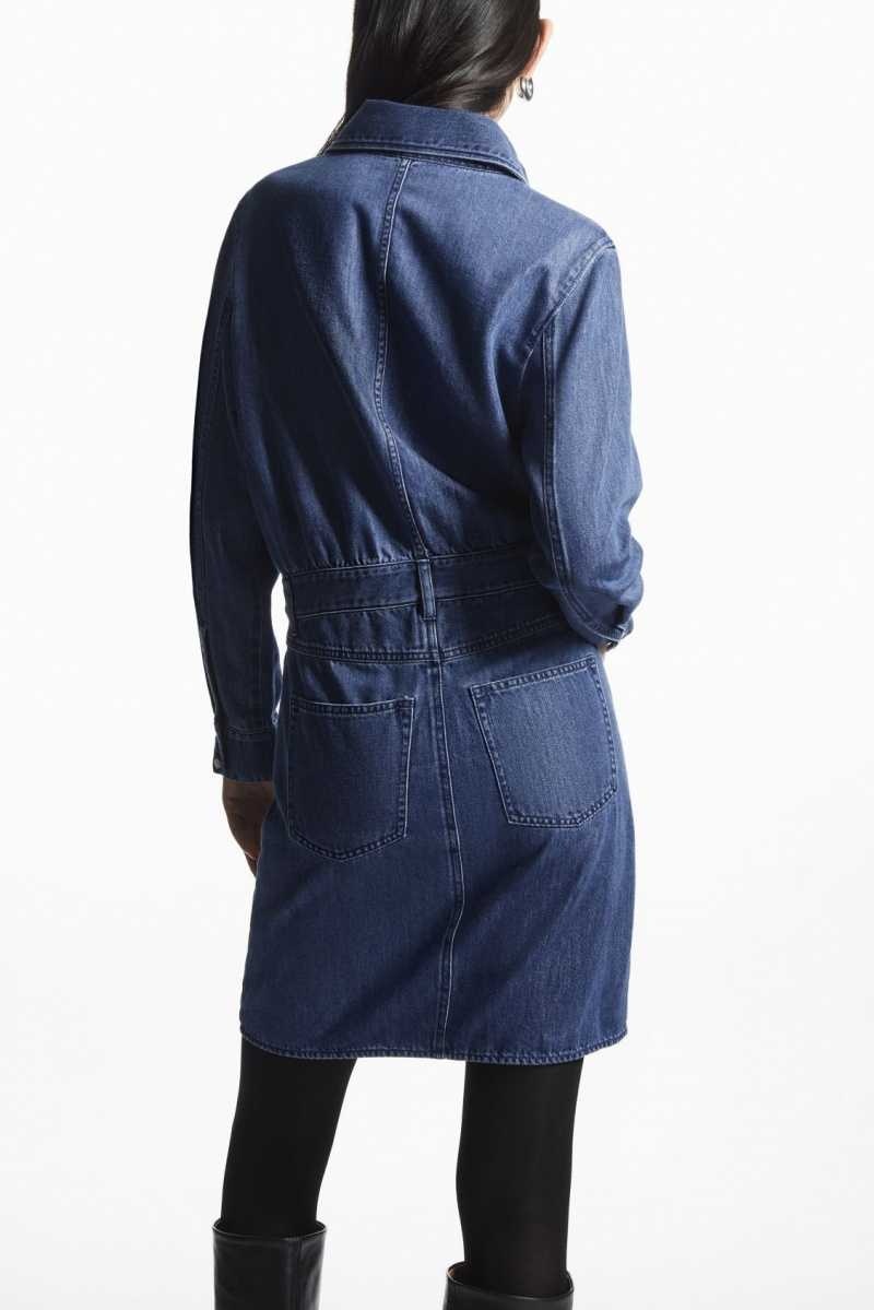 Blue Women's COS Structured Denim Dress | 124879EGV