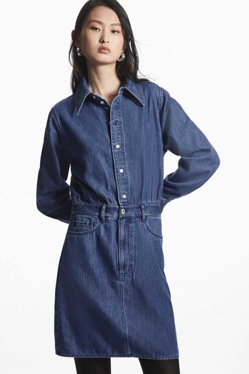 Blue Women's COS Structured Denim Dress | 124879EGV