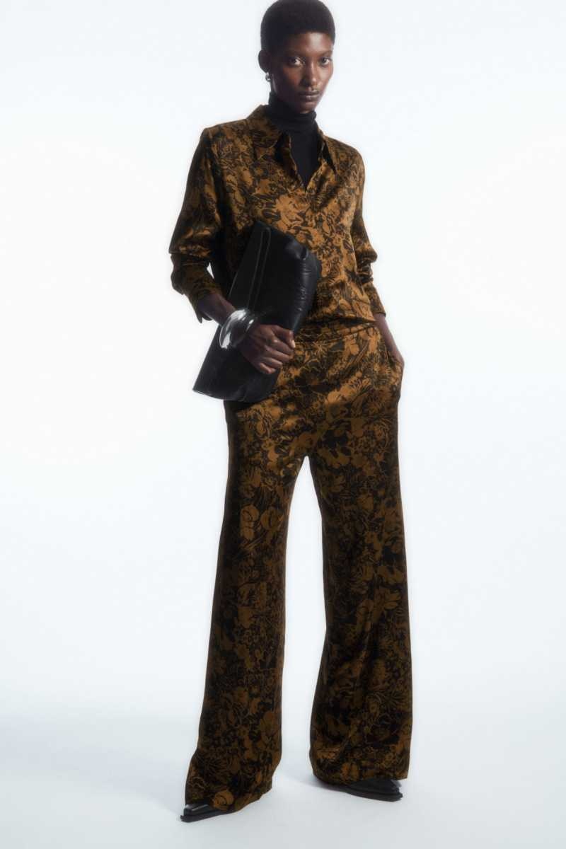 Brown / Black Women's COS Wide-Leg Floral-Print Pants | 758124XFH