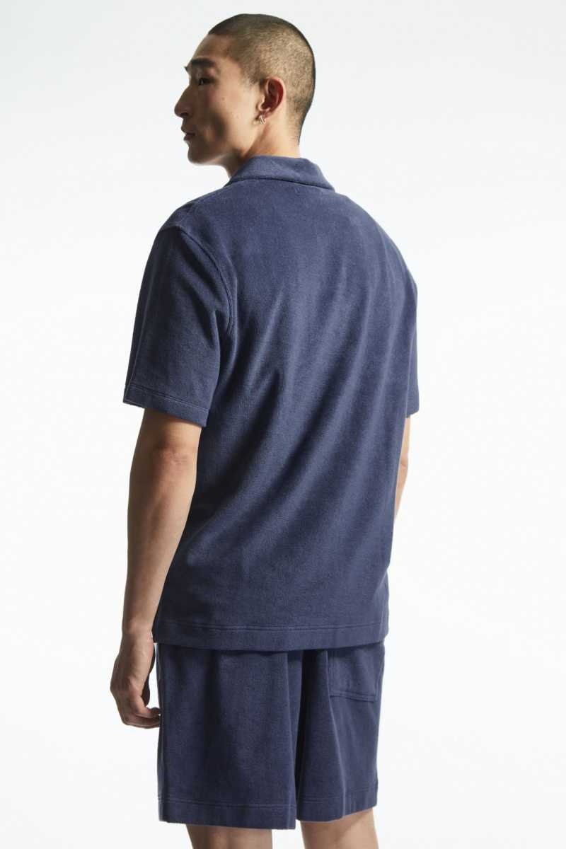 Dark Blue Men's COS Toweling Polo Shirts | 359024BWH