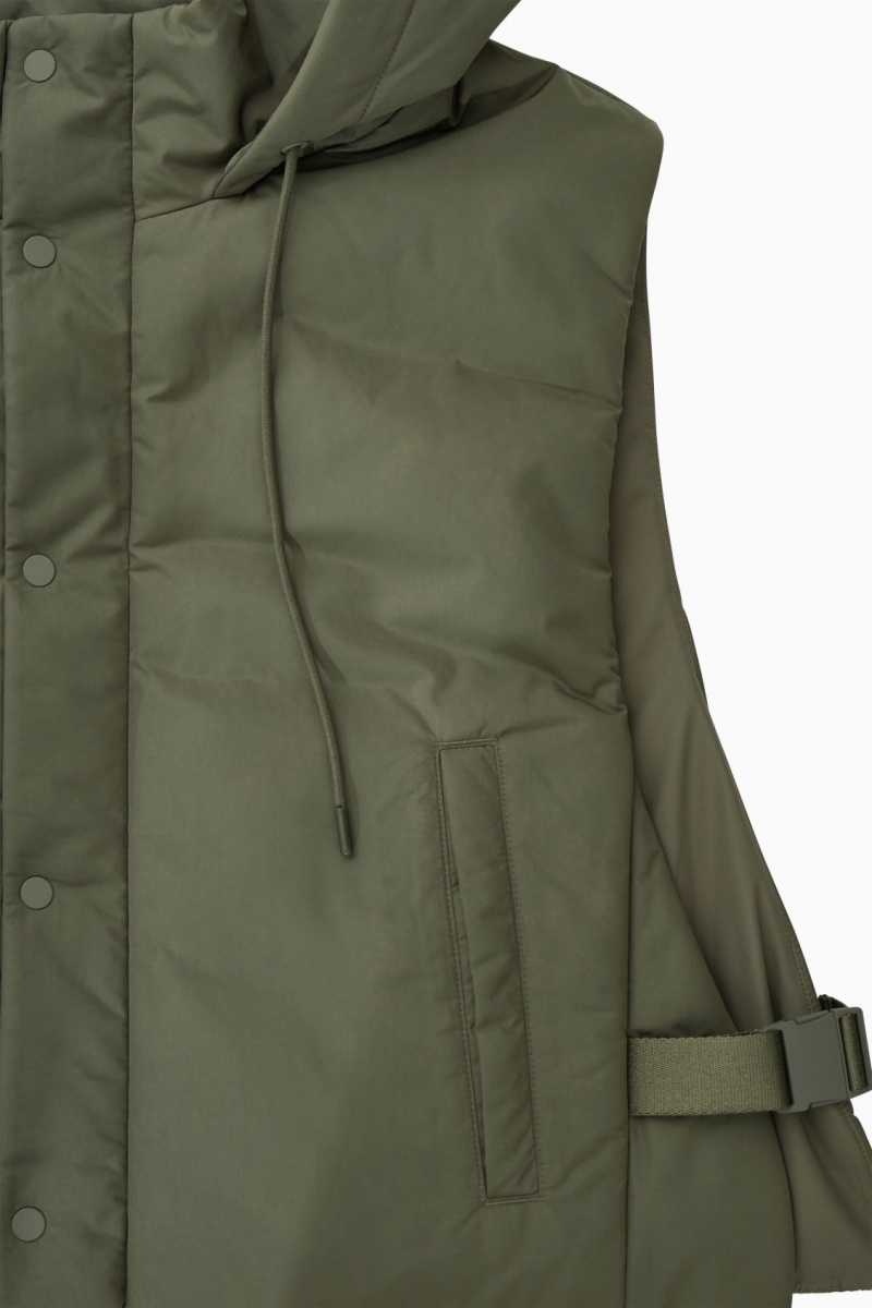 Dark Green Men's COS Buckled-Side Padded Hooded Vest | 216795LSU