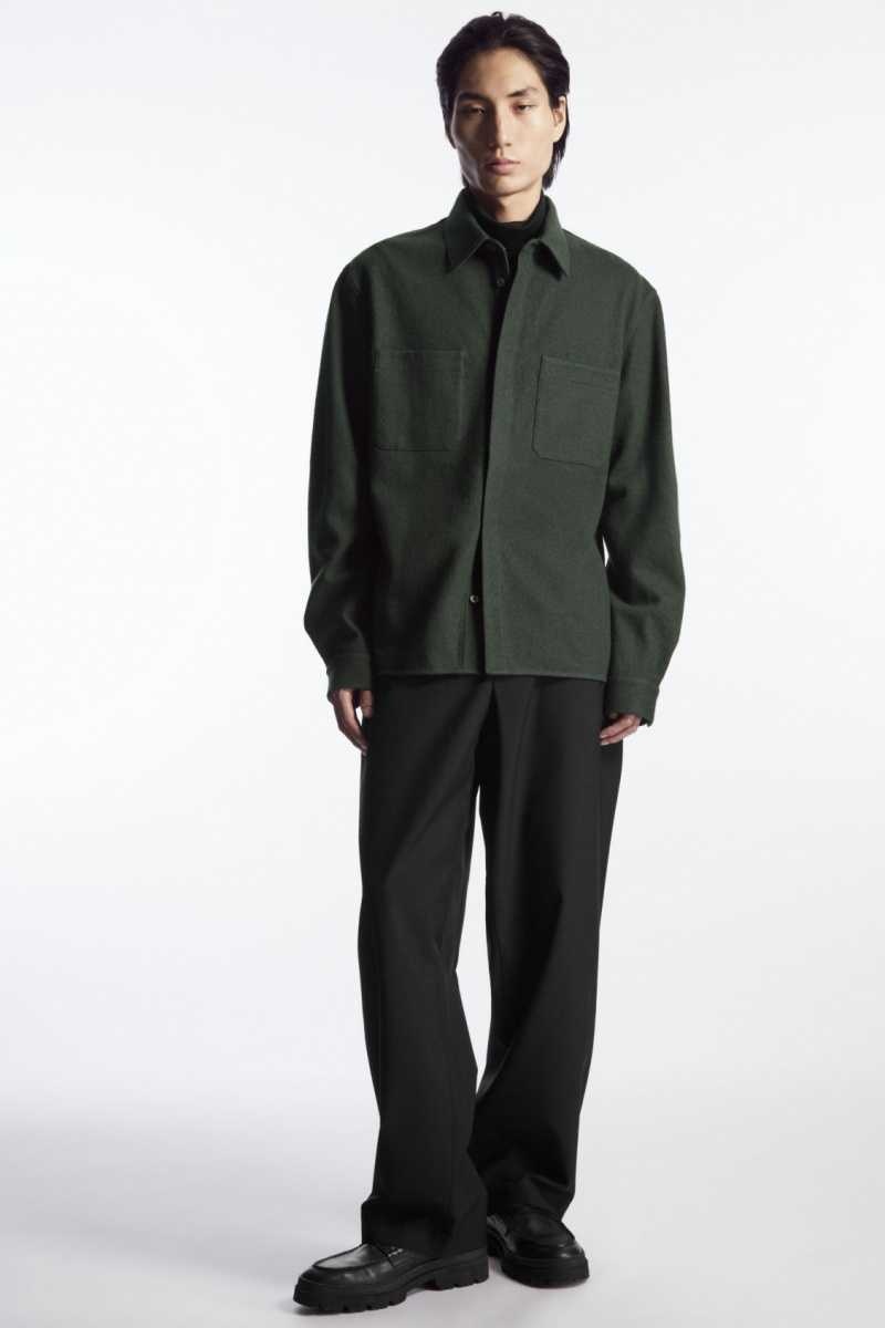 Dark Green Men's COS Wool-Jersey Overshirt Shirts | 235491RQH