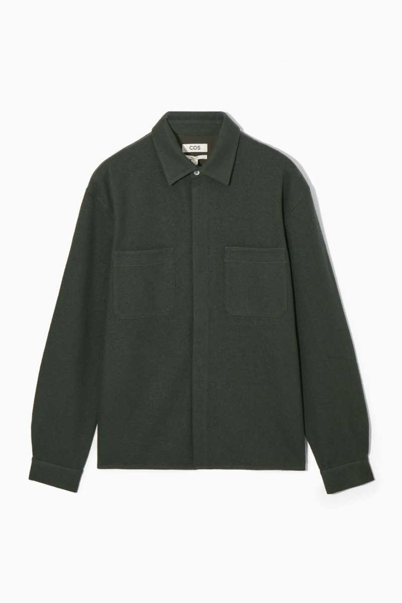 Dark Green Men's COS Wool-Jersey Overshirt Shirts | 235491RQH