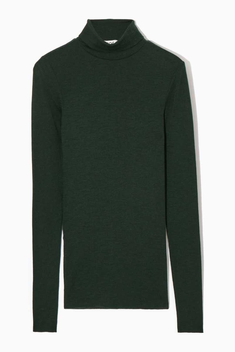 Dark Green Women's COS Merino Wool Turtleneck Top Sweaters | 742059SOD