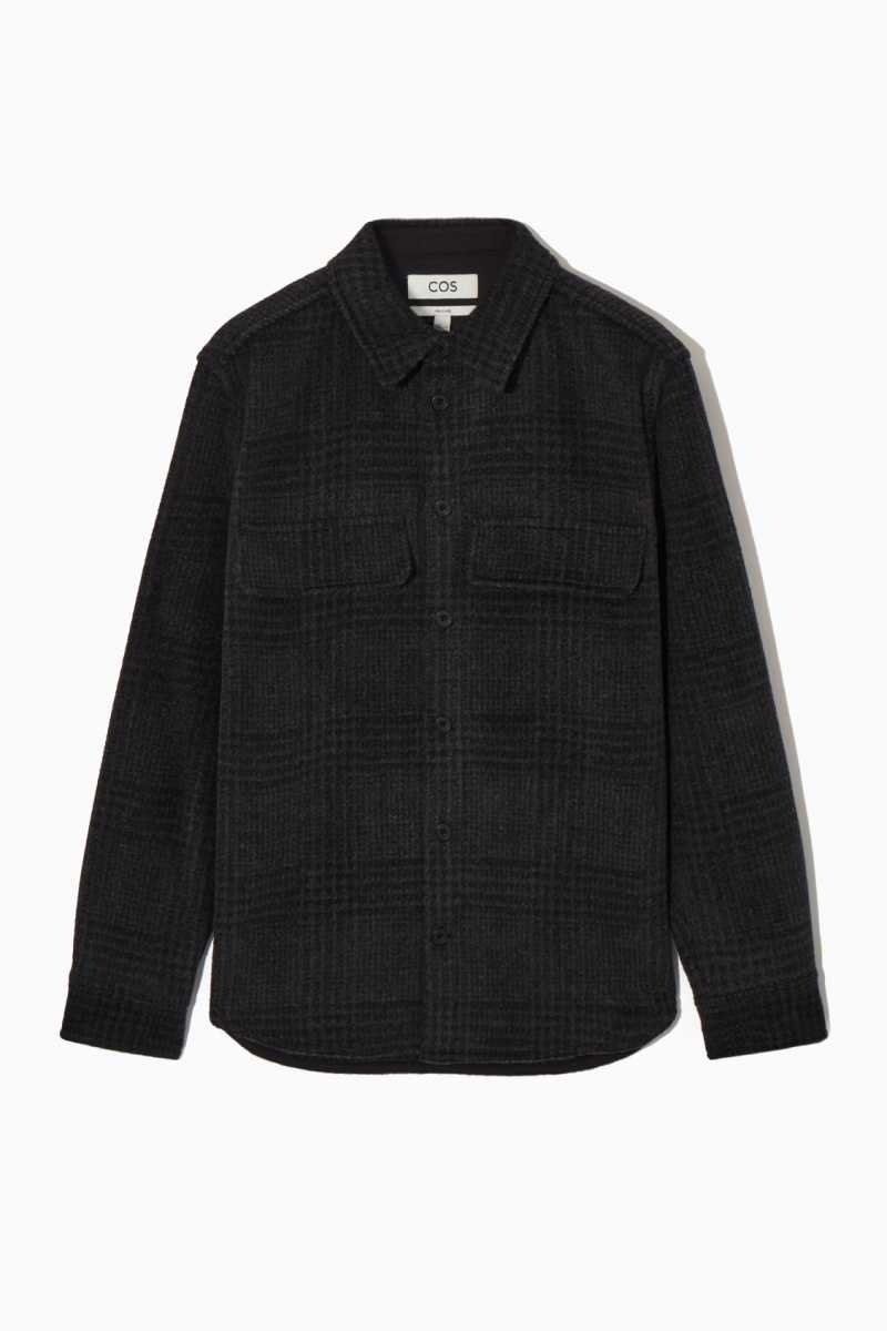 Dark Grey Men's COS Checked Recycled Wool Overshirt Shirts | 739402XSO