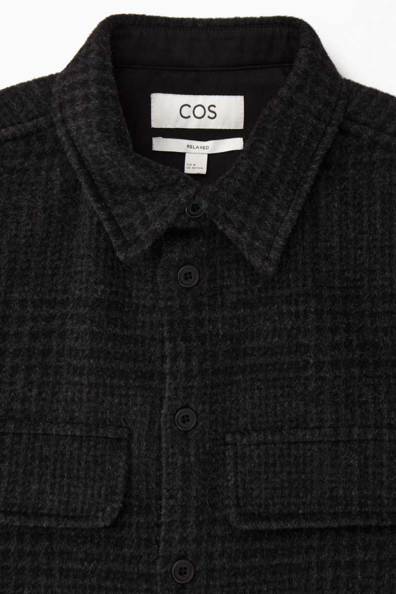 Dark Grey Men's COS Checked Recycled Wool Overshirt Shirts | 739402XSO