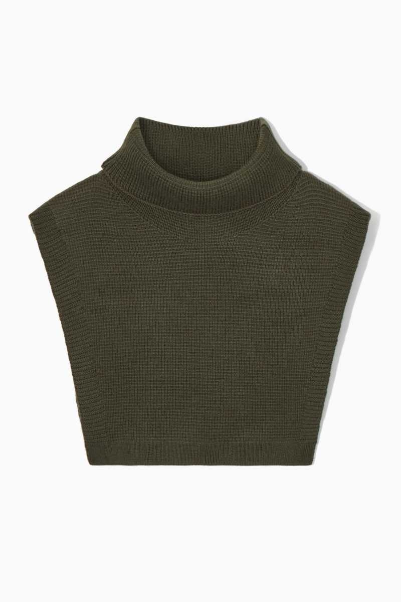 Dark Khaki Men's COS Wool Rollneck Collar Vest | 790631KXN