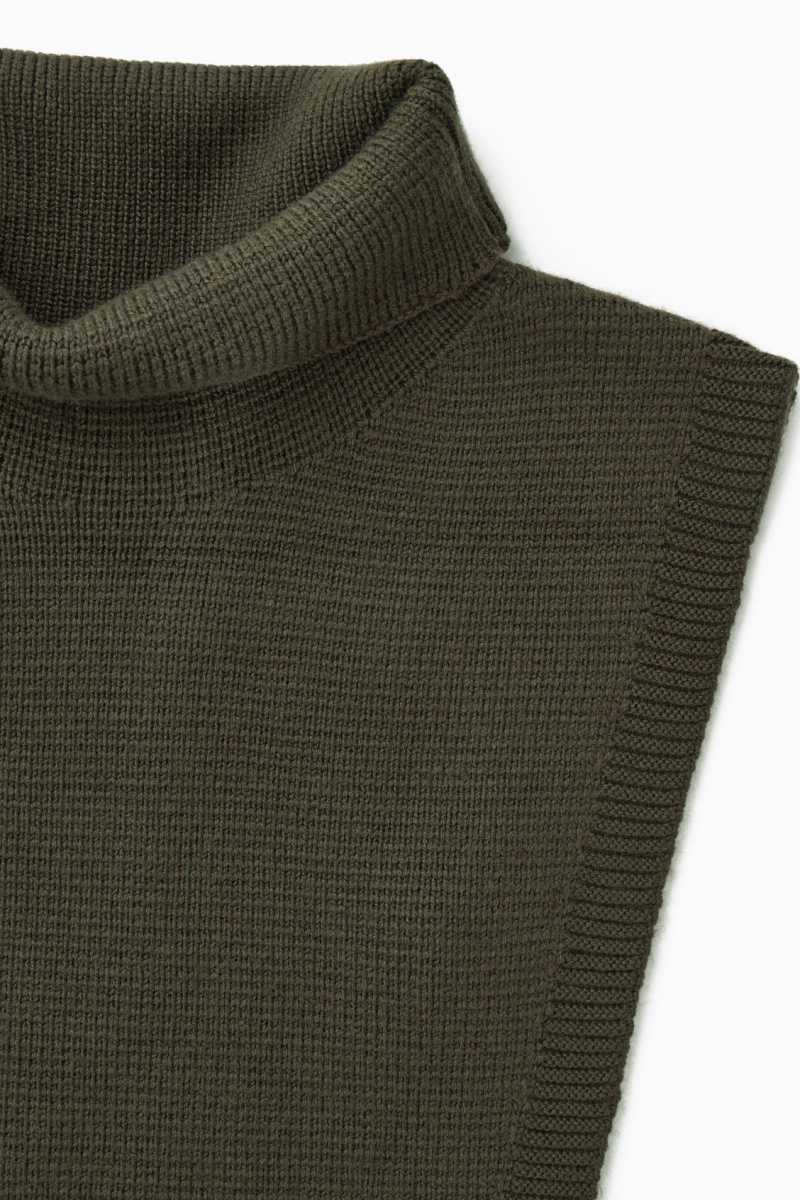 Dark Khaki Men's COS Wool Rollneck Collar Vest | 790631KXN