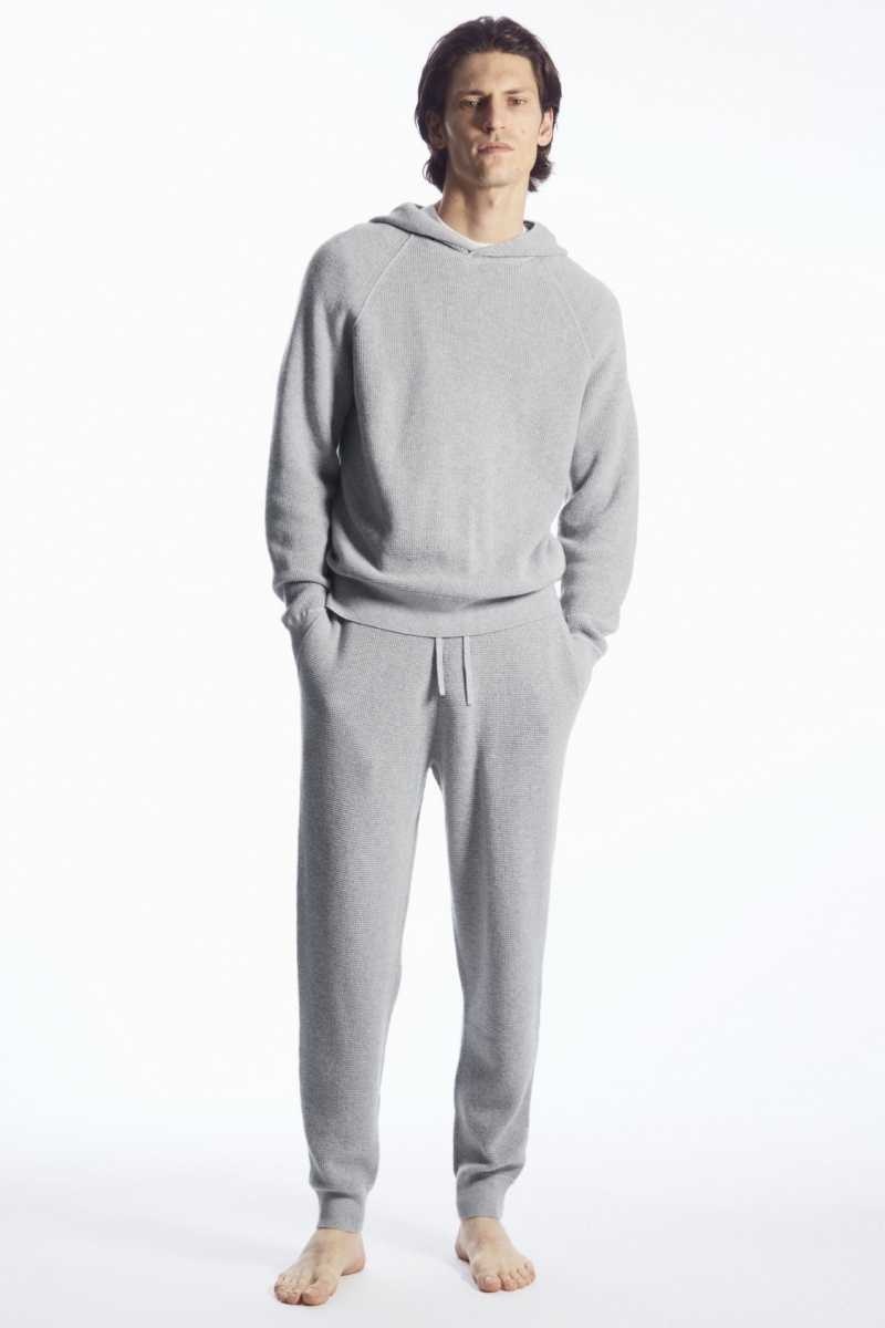 Grey Men's COS Waffle-Knit Cashmere-Blend Hoodie | 913526EKX