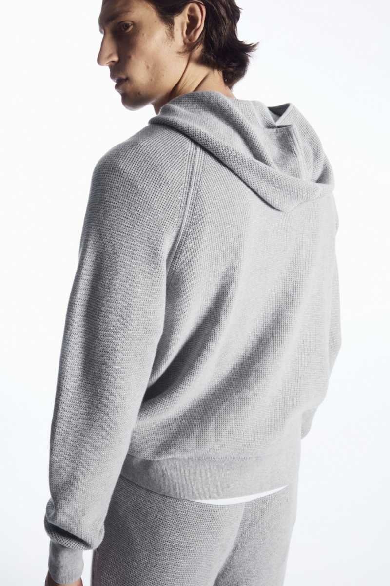 Grey Men's COS Waffle-Knit Cashmere-Blend Hoodie | 913526EKX