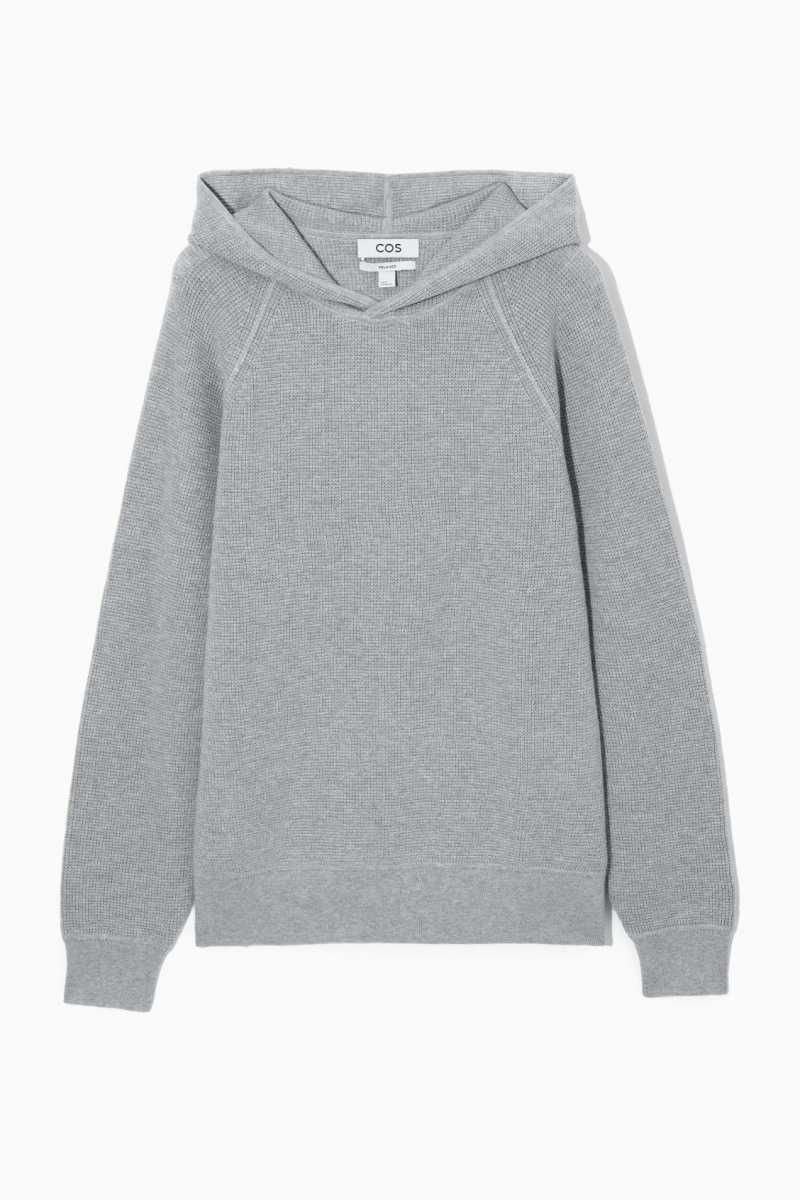 Grey Men's COS Waffle-Knit Cashmere-Blend Hoodie | 913526EKX