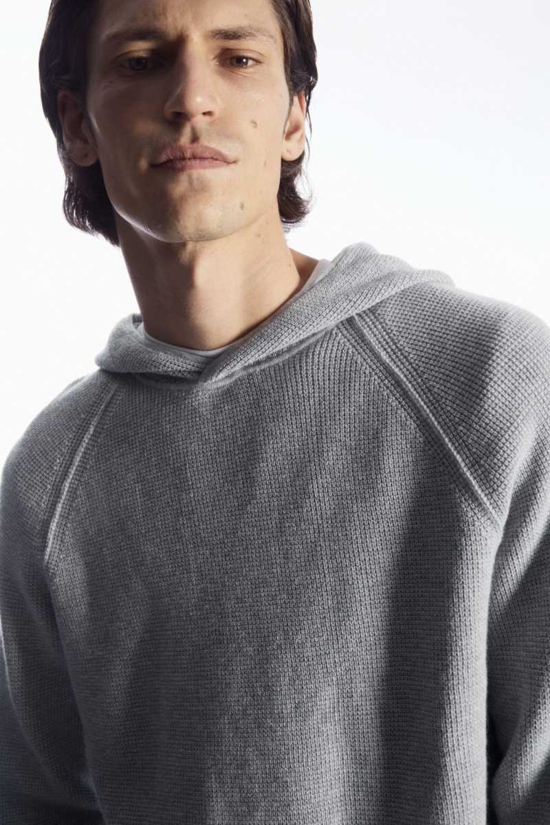 Grey Men\'s COS Waffle-Knit Cashmere-Blend Hoodie | 913526EKX