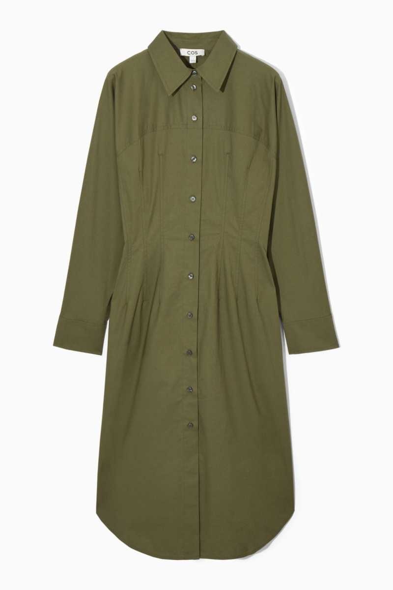 Khaki Green Women's COS Waisted Midi Dress | 018347VNC