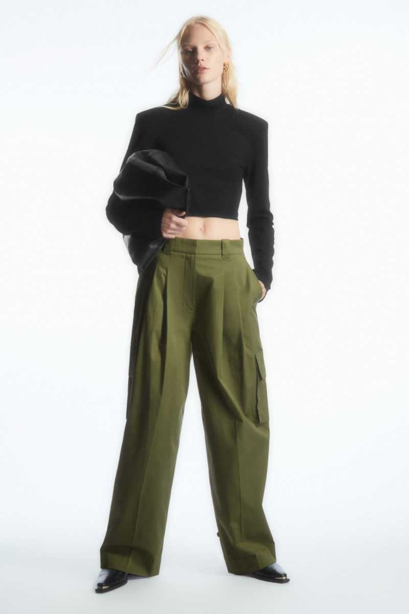 Khaki Women's COS Wide-Leg Cargo Pants | 208514OQT