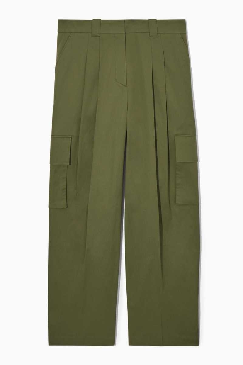 Khaki Women's COS Wide-Leg Cargo Pants | 208514OQT