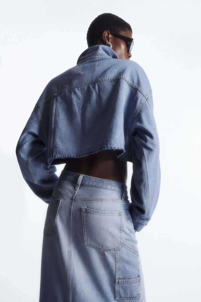 Light Blue Women's COS Oversized Cropped Denim Overshirt Shirts | 359746THM