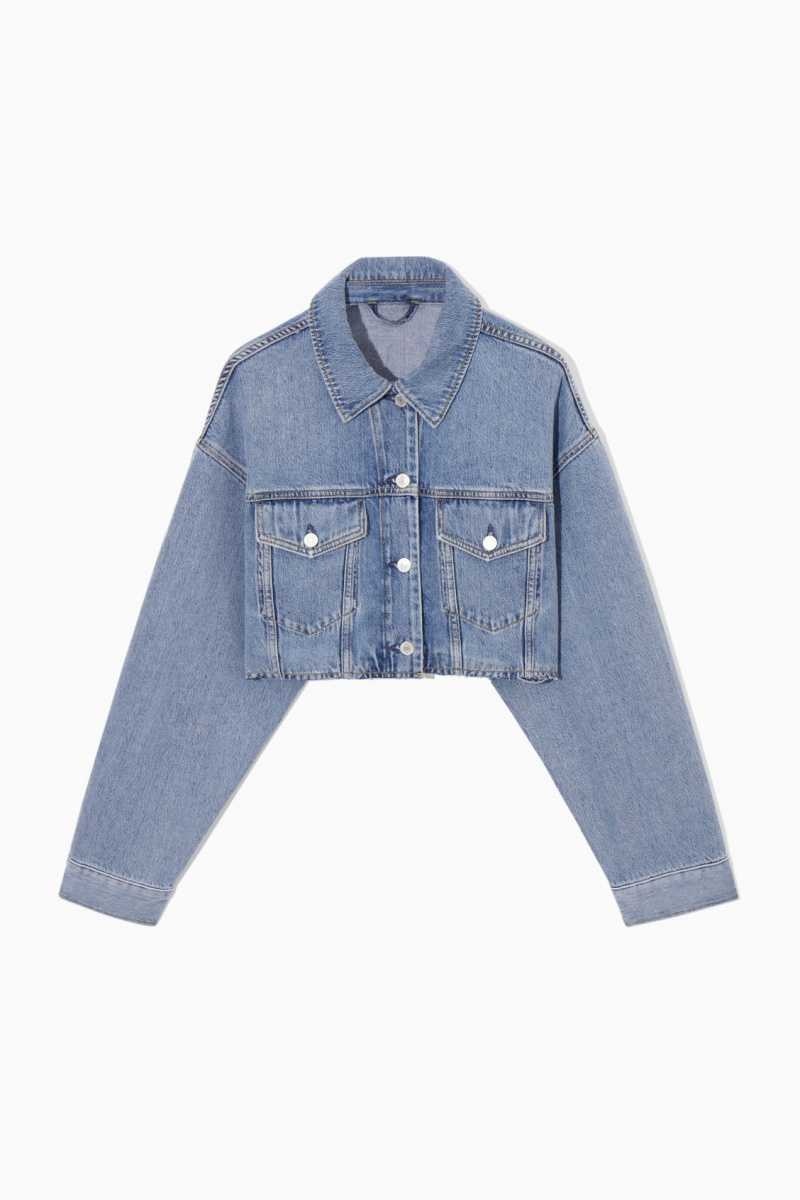 Light Blue Women's COS Oversized Cropped Denim Overshirt Shirts | 359746THM