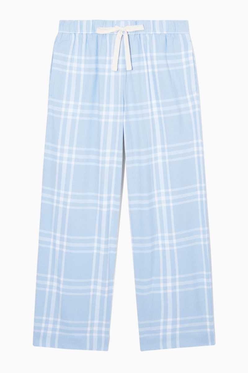 Light Blue / White Women's COS Checked Flannel Pajama Set Pajamas | 698107DUX