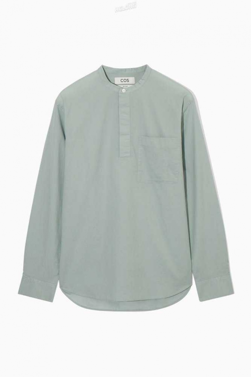 Men's COS Grandad-Collar Half-Placket Shirt Shirts | 560172YRD