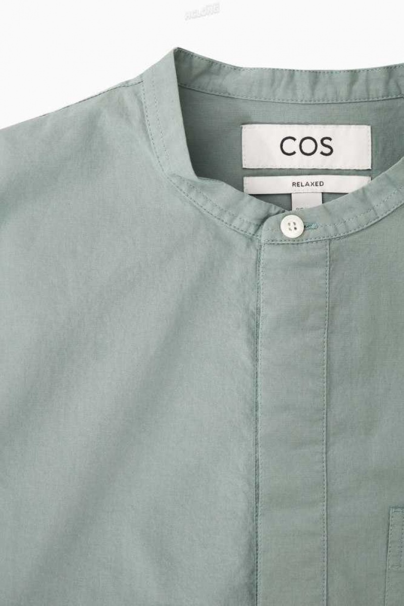 Men's COS Grandad-Collar Half-Placket Shirt Shirts | 560172YRD