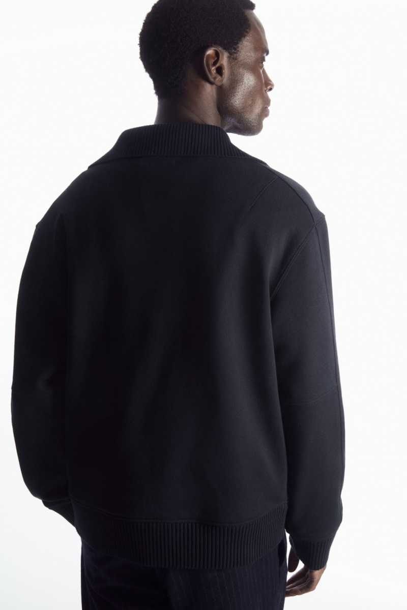 Navy Men's COS Funnel-Neck Half-Zip Sweatshirts | 760358IDZ