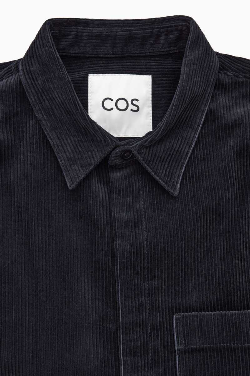 Navy Men's COS Utility-Style Corduroy Overshirt Shirts | 493187QDP