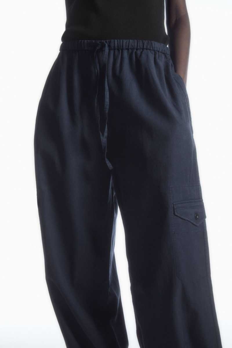 Navy Women's COS Lightweight Drawstring Cargo Pants | 496850VTO