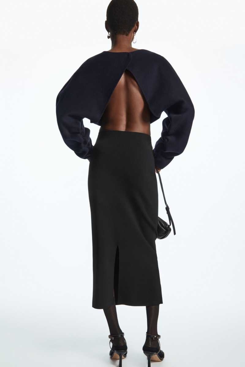 Navy Women's COS Open-Back Wool Bolero Jackets | 135207TXB