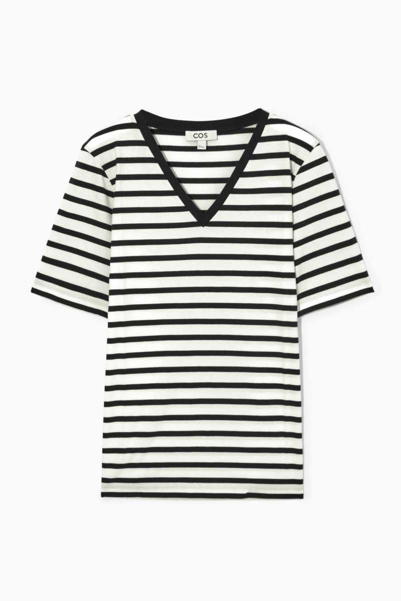 Navy / White Women's COS V-Neck T-Shirt | 329465WUG