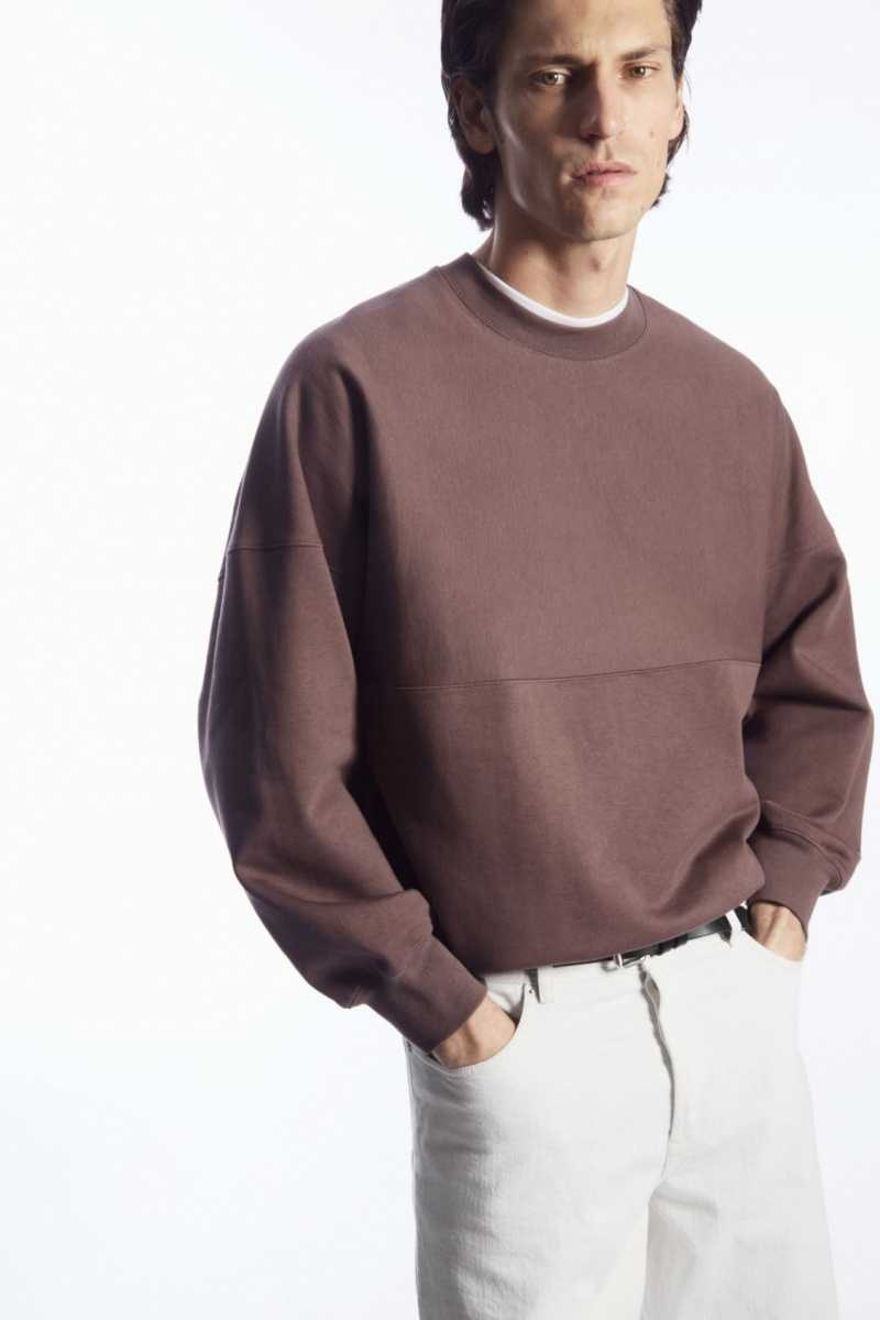 Purple Men's COS Oversized Exposed-Seam Sweatshirts | 361058PZS