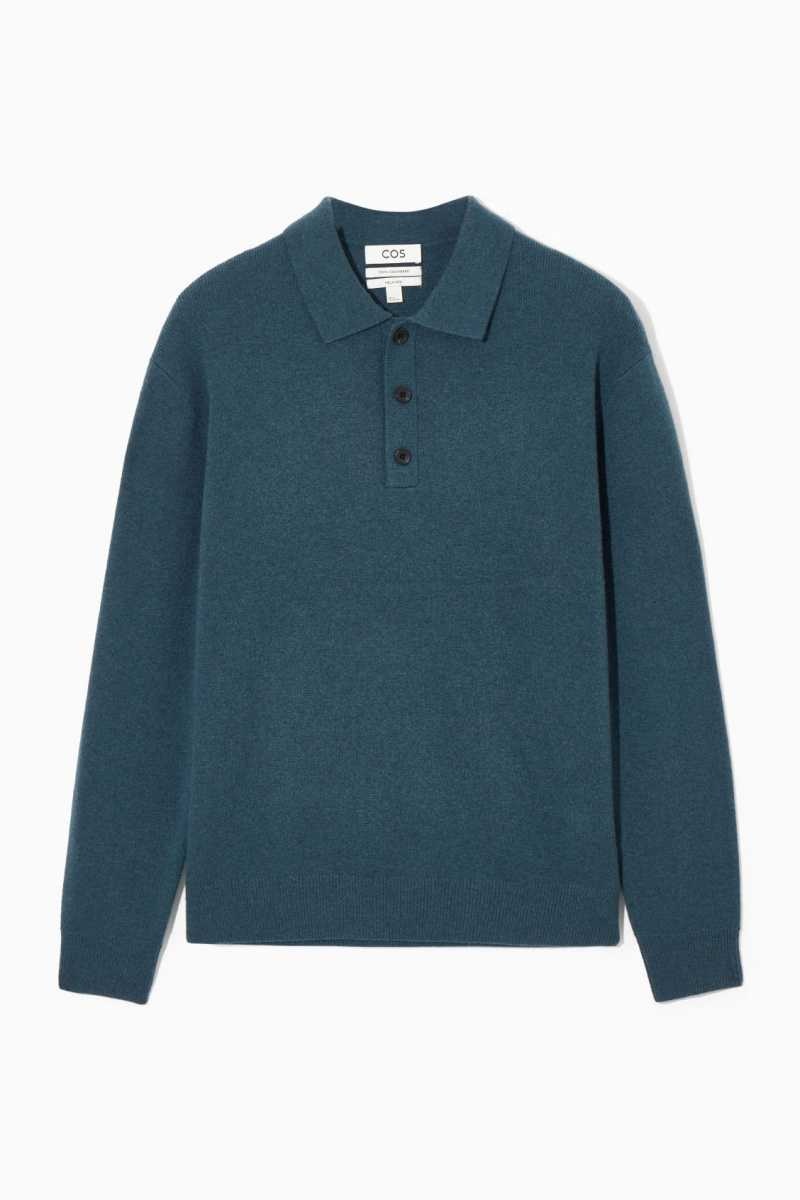 Turquoise Men's COS Pure Cashmere Polo Shirts | 872410ELO